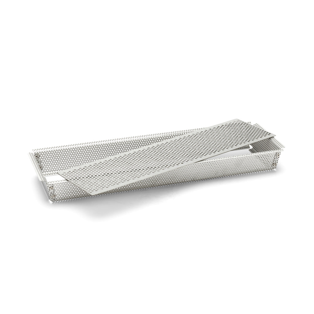 De Buyer Rettangolare Forato Backform Edelstahl perforiert – 35 × 10,5 × 3,5 cm, mit Antihaft-Backfolie