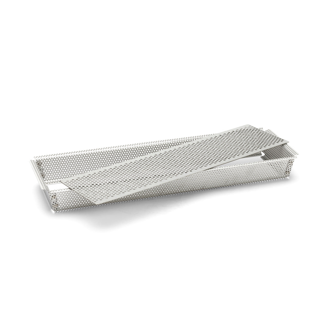 De Buyer Rettangolare Forato Backform Edelstahl perforiert – 35 × 10,5 × 3,5 cm, mit Antihaft-Backfolie