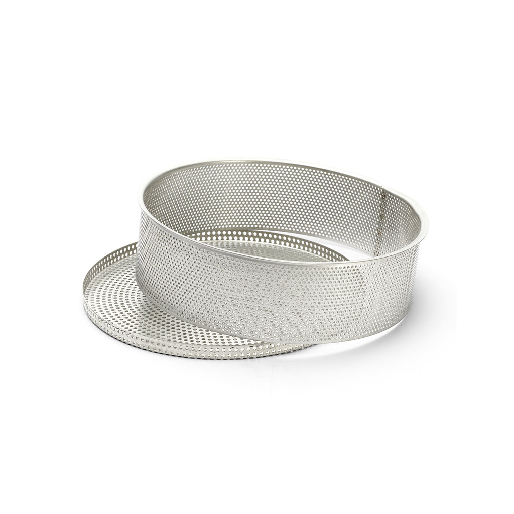De Buyer Tondo Forato Backform Edelstahl perforiert – 20 & 24 cm, mit Antihaft-Backfolie