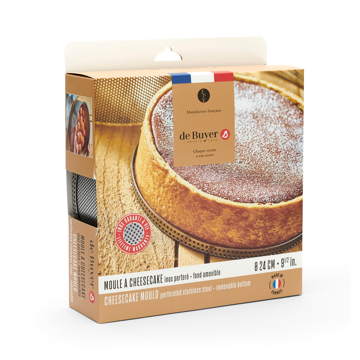 De Buyer Tondo Forato Backform Edelstahl perforiert – 20 & 24 cm, mit Antihaft-Backfolie