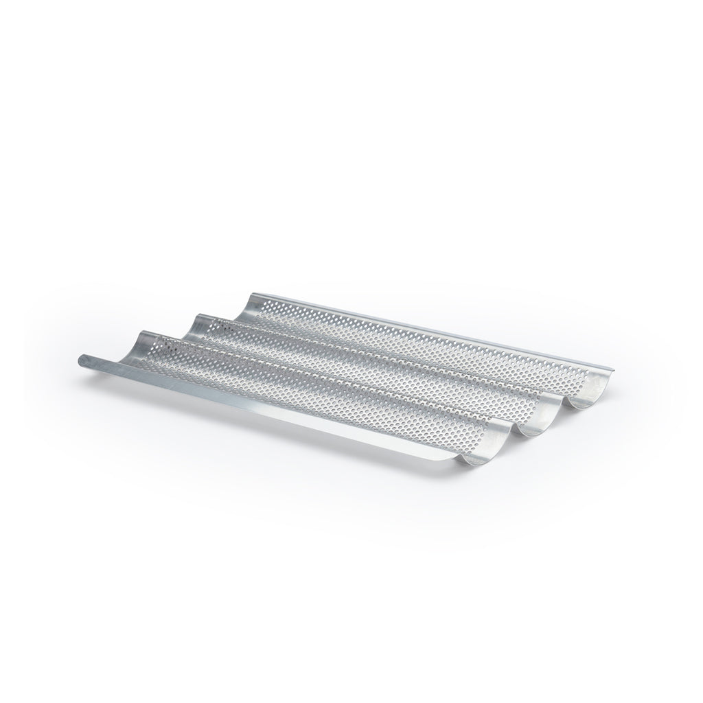 De Buyer 3 Baguette Inox Backblech Edelstahl perforiert – für 3 Baguettes, 40 × 26,5 cm
