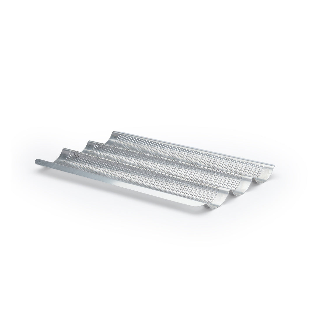 De Buyer 3 Baguette Inox Backblech Edelstahl perforiert – für 3 Baguettes, 40 × 26,5 cm