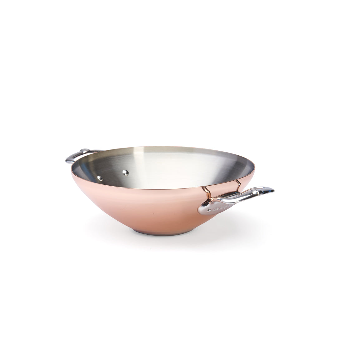 De Buyer Prima Matera Wok Kupfer/Edelstahl mit 2 Griffen und Glasdeckel – 32 cm, 4 L