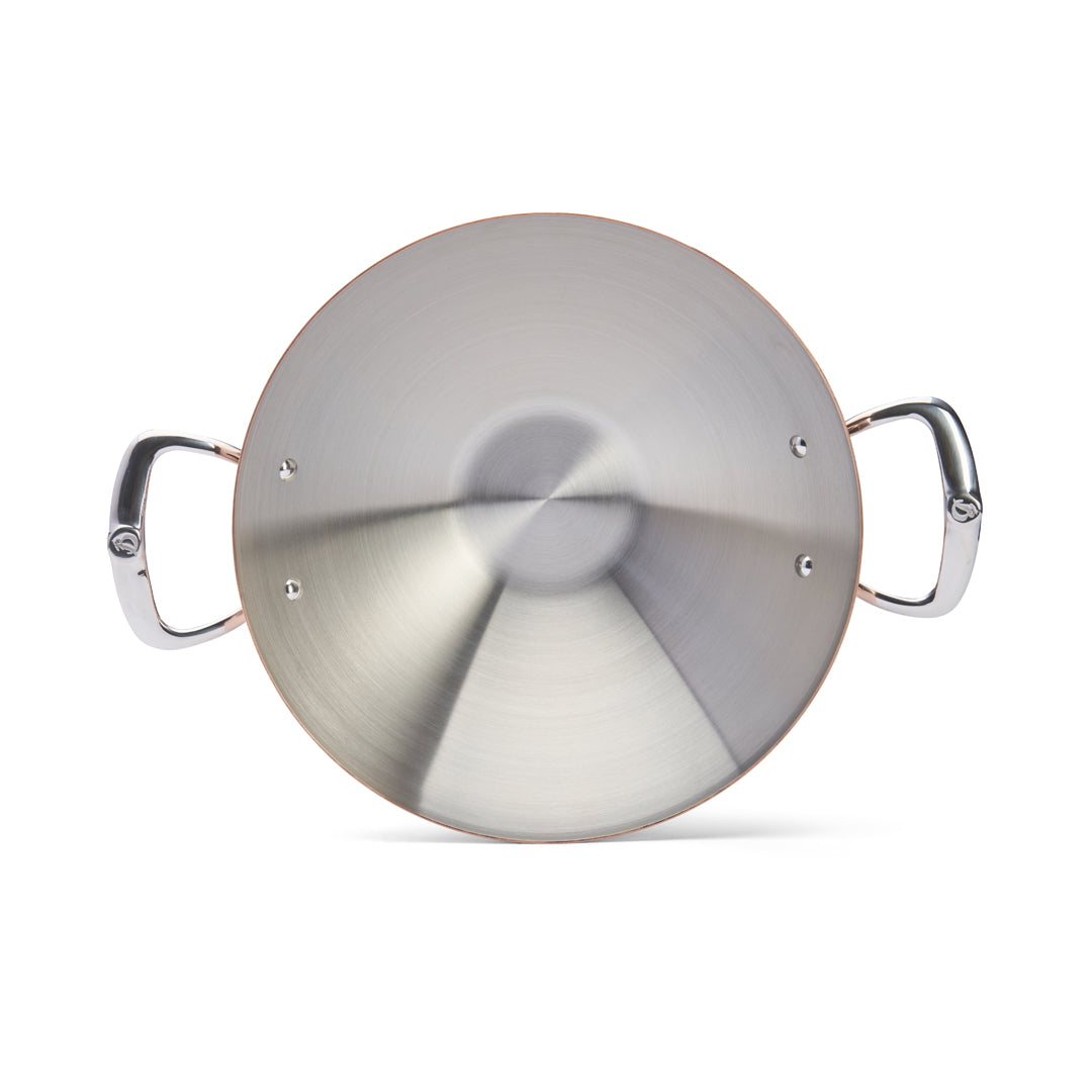 De Buyer Prima Matera Wok Kupfer/Edelstahl mit 2 Griffen und Glasdeckel – 32 cm, 4 L